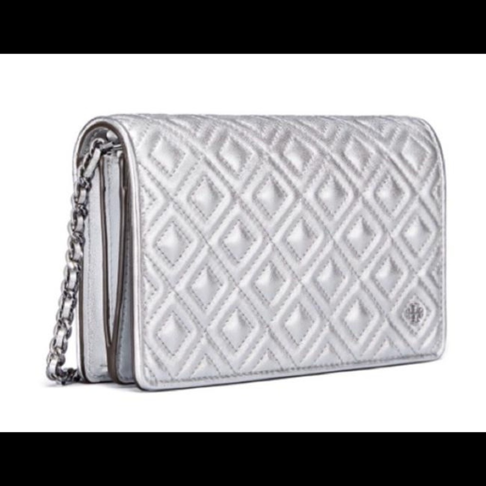 Tory Burch Fleming Metallic Flat Wallet Cross-Body